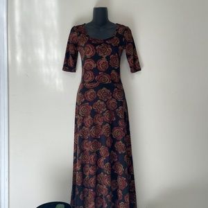 LuLaRoe Ana Dress - Rose Pattern with Ben Day Dots - XS